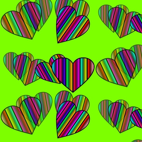 Striped Floating Hearts On Neon Green