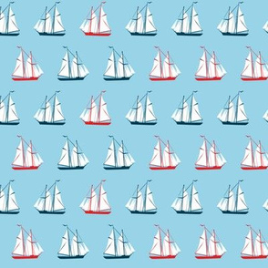 sailing ships - red and blue