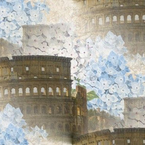 Rome Coliseum with Blue Hydrangeas