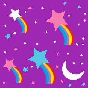 shooting stars moon rainbows galaxy