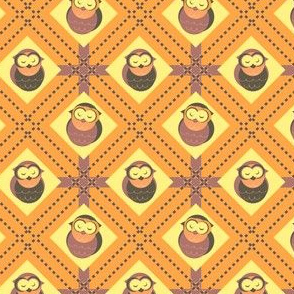 Sleepy Plaid Owls (Yellow)