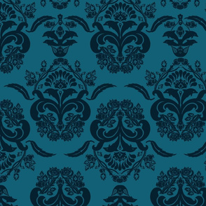 damask dolphin navy blue