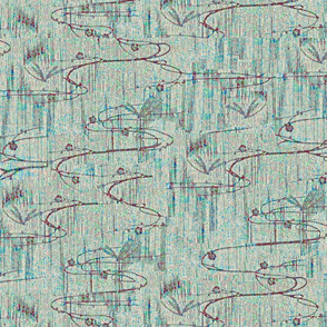 Dragonflies on pond - blue, aqua, purple, lavender