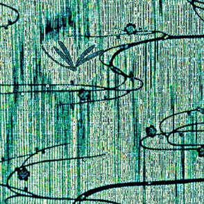 Dragonflies on pond - teal multi-color