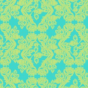floral damask lime aqua