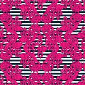 floral damask pink navy stripes