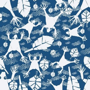 white frogs on blue