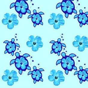 Blue Honu And Hibiscus