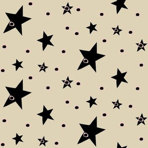 Cream Cappuccino with Black Stars & Dots