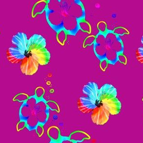 Tropical Honu And Hibiscus