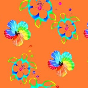 Tropical Honu And Hibiscus