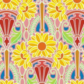 Art Nouveau sunflowers, bright