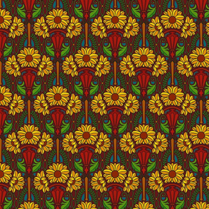 Art Nouveau sunflowers, dark