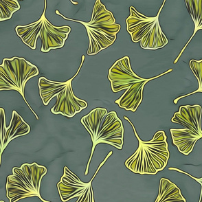 Gingko Leaves on Slate Teal Gray