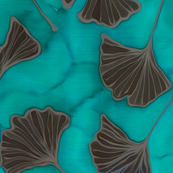 Green ginkgo leaves on teal blue