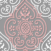 Lace Medallion ~ Grey, Pink & White