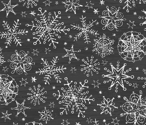 Chalk snowflakes on blackboard fabric - oksancia - Spoonflower