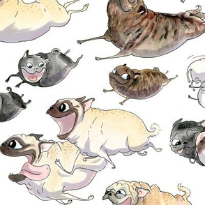 4" Pugs on the run - white