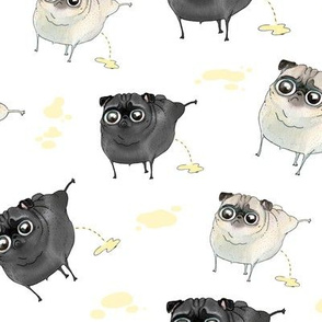 Pee Pilates - Peeing Pugs (black pug and fawn pug)
