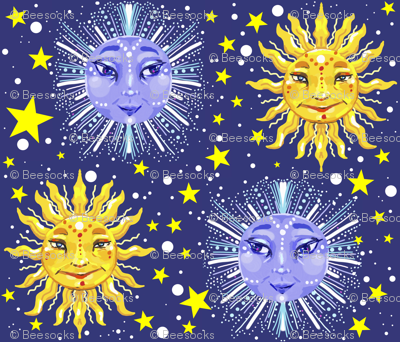 sun moon and stars celestial print fabric - beesocks - Spoonflower
