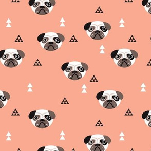 Geometric pug love puppy dog illustration cute kids retro animals in mustard