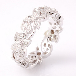 image of 18ct White Gold Narrow Diamond Flower Ring