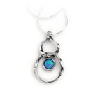 Aviv Silver Twisted Double Hoop Necklace with Hanging Synthetic Opal Drop