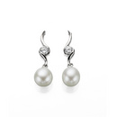 Silver Twisting Pearl & CZ Drop Earrings