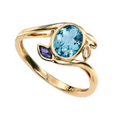 9ct Gold Iolite & Blue Topaz Twist Ring