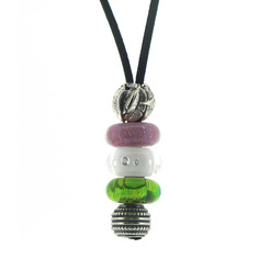 image of Black Cord Necklace with Silver Oxidised Patterened Bead Stopper