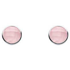 image of Silver Round Faceted Rose Quartz Stud Earrings