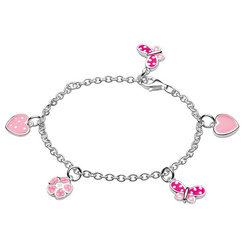 image of Funky Pink Heart, Butterfly and Flower Bracelet