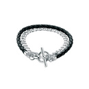 Sterling Silver & Black Plaited Leather Double Bracelet