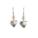 Marlene Hounam Silver Textured Heart Drops with White Pearls