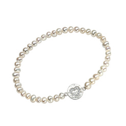 image of Silver Pearl & Heart Disk Bracelet
