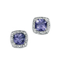 9ct White Gold Cushion Cut Iolite & Diamond Stud Earrings