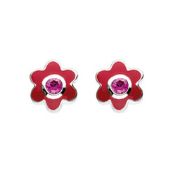 image of Ruby Birthstone Flower Stud Earrings (July)