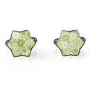 Jane Moore Oxidised Silver & Green Enamel Star Flower Cufflinks