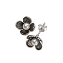 Silver Flower & Pearl Stud Earrings