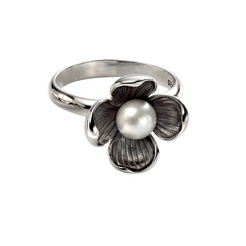 image of Silver Flower & Pearl Ring