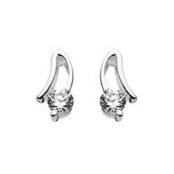image of Sterling Silver Double Wave CZ Stud Earrings