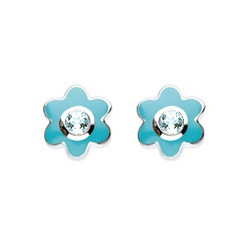 image of Blue Topaz Birthstone Flower Stud Earrings (Mar)