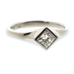 image of Platinum Heavy Bezel Set Princess Cut 0.42ct Diamond Ring