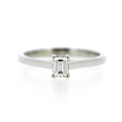 image of 18ct White Gold 4 Claw Emerald Cut 0.27ct Diamond Ring