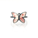 Jane Moore Oxidised Silver & Red Enamel Butterfly Ring
