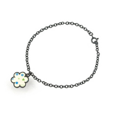 image of Jane Moore Oxidised Silver & Blue Green Enamel Flower Bracelet