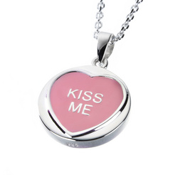 image of Pink Love Heart 'Kiss Me' Necklace