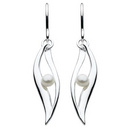 Sterling Silver Leaf Freshwater Pearl Drop Earrings