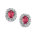 9ct White Gold Oval Ruby & Diamond Stud Earrings