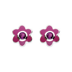 image of Amethyst Birthstone Flower Stud Earrings (Feb)